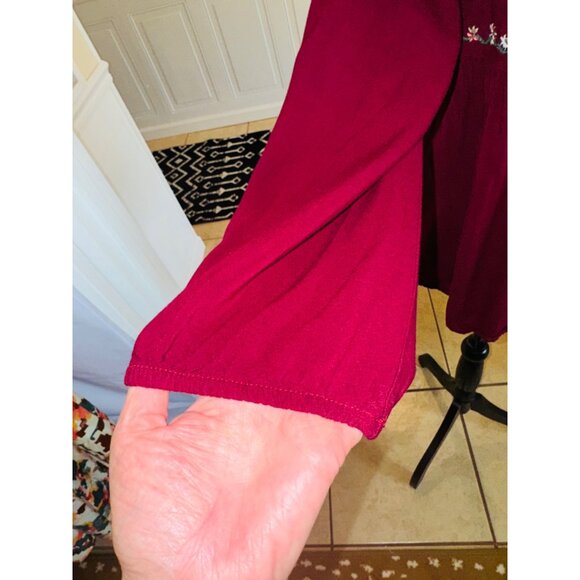 Jodiel Cottage Core Boho Chic Embroidered Wine Red Floral Embroidered Blouse M - Picture 8 of 12